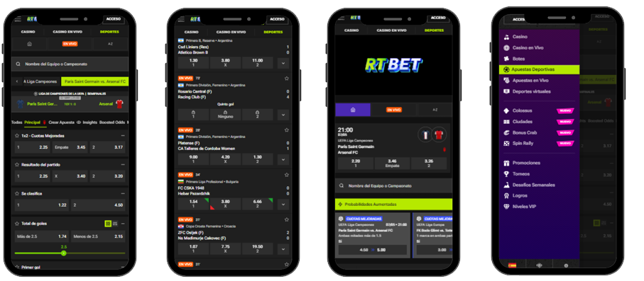 Varias imágenes de la interfaz de RTBet